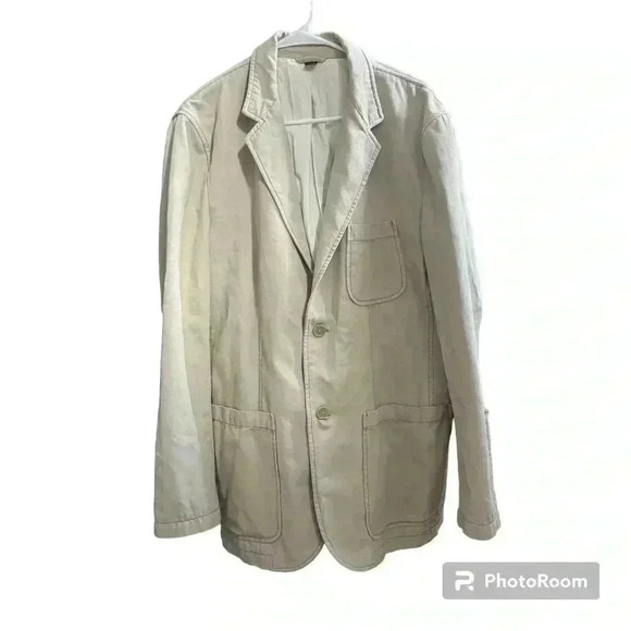 Club Monaco 2 button blazer coat cotton leather elbow patch largr - Picture 1 of 7